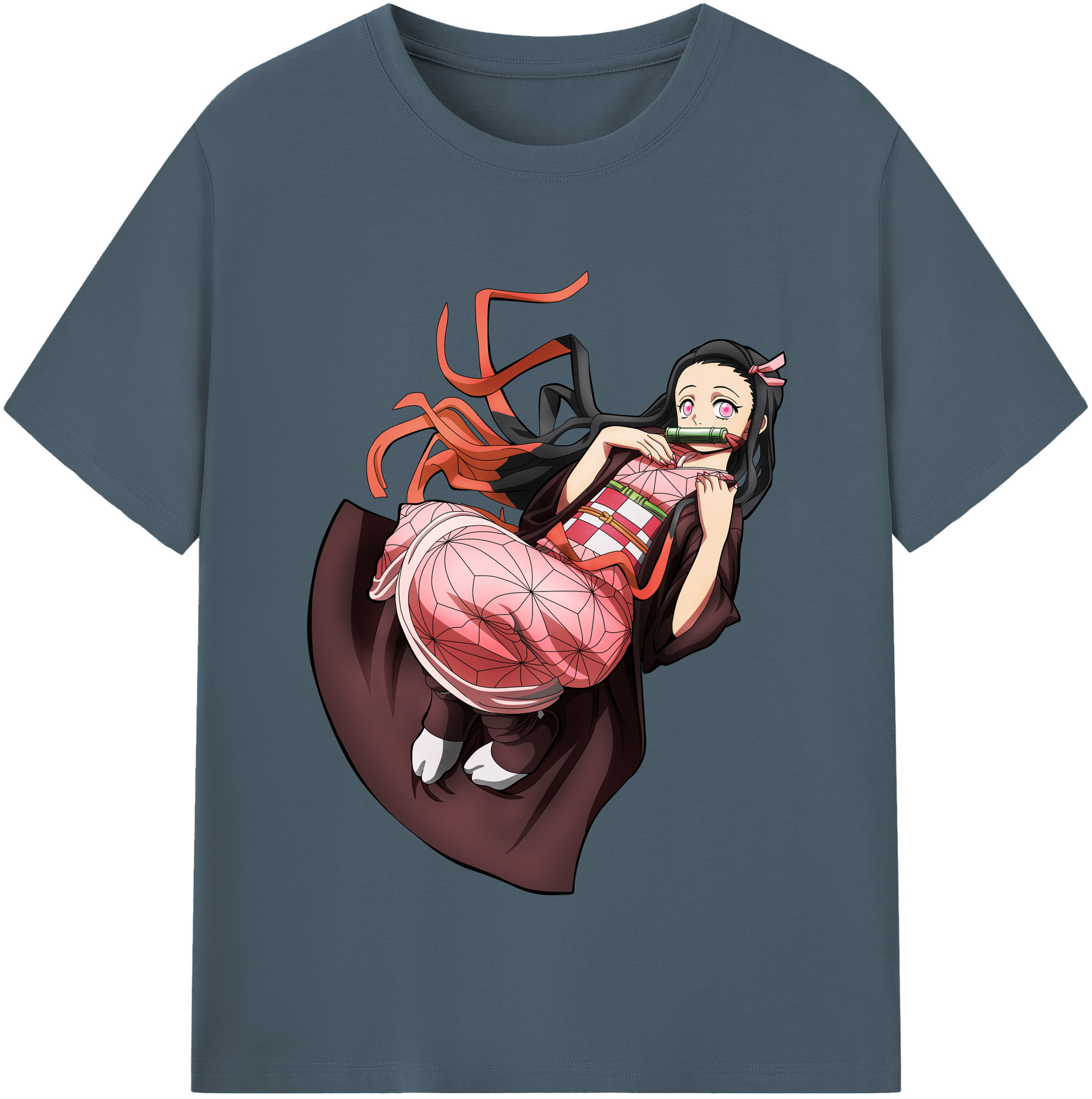 （画像用） 鬼滅の刃（きめつのやいば）竈門 禰󠄀豆子／かまど ねずこ Kamado Nezuko 綿100％半袖Tシャツ（フロントプリント）